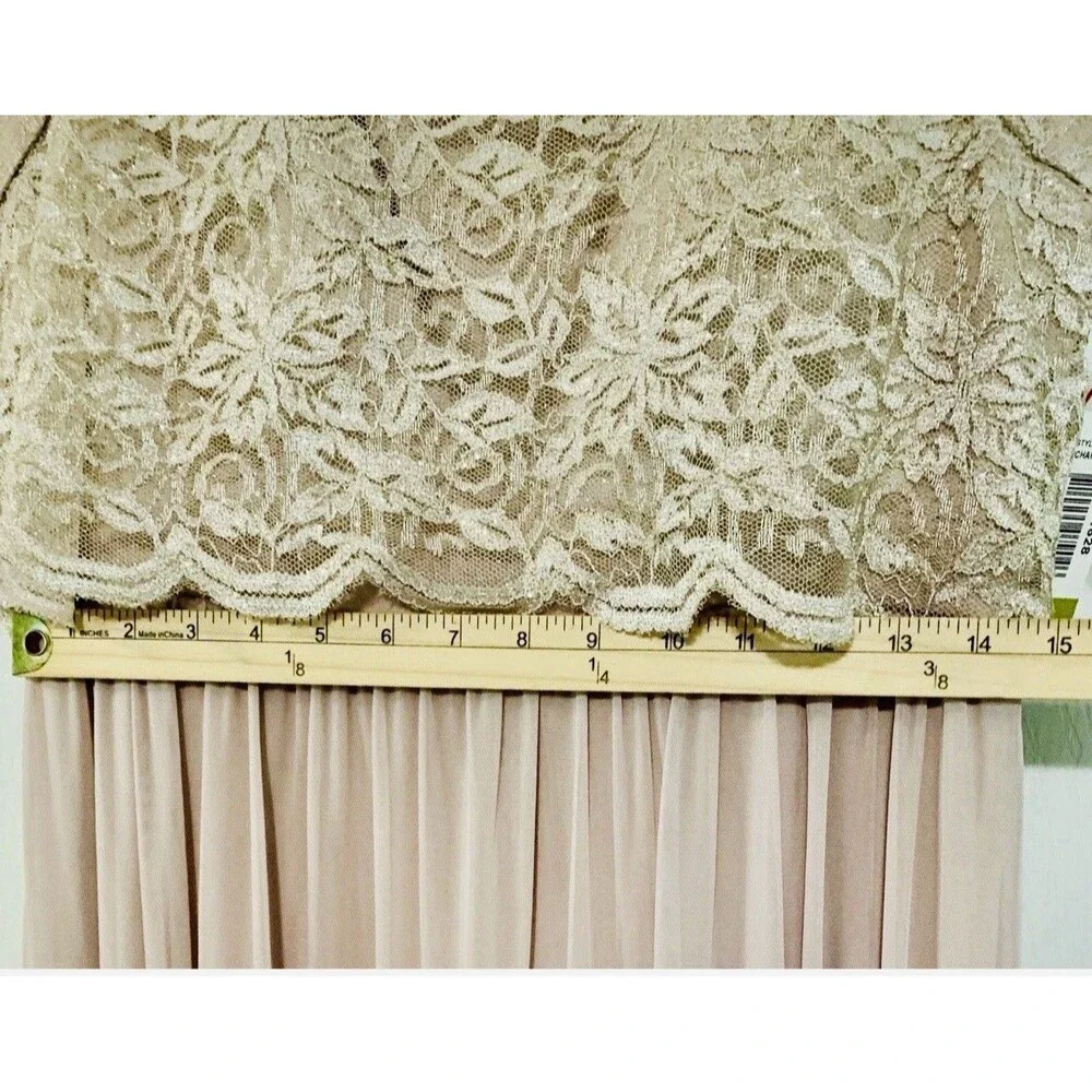 Nightway Champagne Lace Formal Empire Elegant Prom Wedding Dress Gown Size 14P - Picture 9 of 14